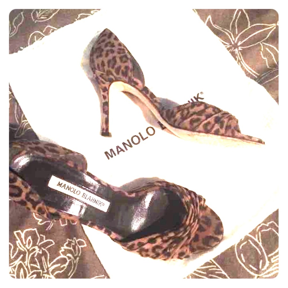 Manolo Blahnik leopard peep toe pumps